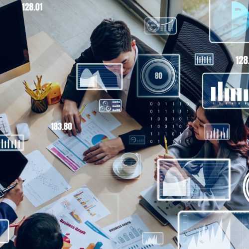 Creative visual of business data analyzing technology . Concept of digital data for marketing analysis and investment decision making .